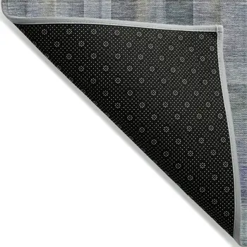 3' X 5' Blue Gray and Green Plaid Washable Non Skid Indoor Outdoor Area Rug