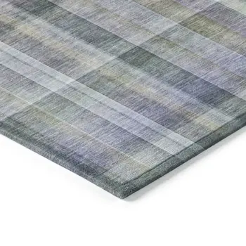 5' X 8' Blue Gray and Green Plaid Washable Non Skid Indoor Outdoor Area Rug