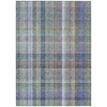 8' X 10' Blue Gray and Green Plaid Washable Non Skid Indoor Outdoor Area Rug