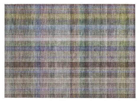 2' X 3' Gray Blue and Green Plaid Washable Non Skid Indoor Outdoor Area Rug