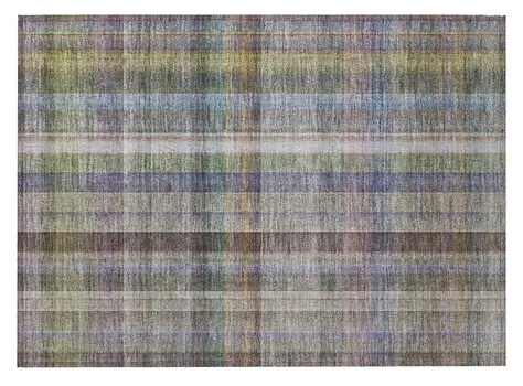 2' X 3' Gray Blue and Green Plaid Washable Non Skid Indoor Outdoor Area Rug