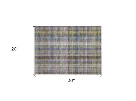 2' X 3' Gray Blue and Green Plaid Washable Non Skid Indoor Outdoor Area Rug