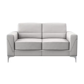 63" Light Gray And Silver Faux Leather Loveseat