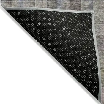 8' Round Gray Round Plaid Washable Non Skid Indoor Outdoor Area Rug