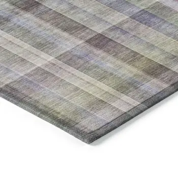 8' Round Gray Round Plaid Washable Non Skid Indoor Outdoor Area Rug