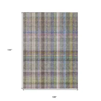 9' X 12' Gray Plaid Washable Non Skid Indoor Outdoor Area Rug