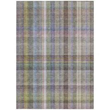 10' X 14' Gray Plaid Washable Non Skid Indoor Outdoor Area Rug