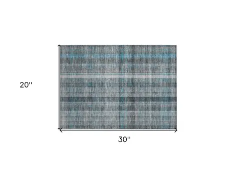2' X 3' Teal Plaid Washable Non Skid Indoor Outdoor Area Rug