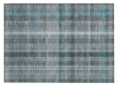 2' X 3' Teal Plaid Washable Non Skid Indoor Outdoor Area Rug