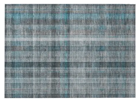 2' X 3' Teal Plaid Washable Non Skid Indoor Outdoor Area Rug