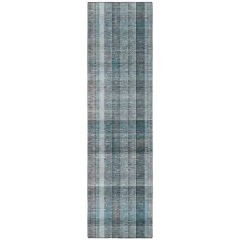 8' Runner Teal Plaid Washable Non Skid Indoor Outdoor Runner Rug