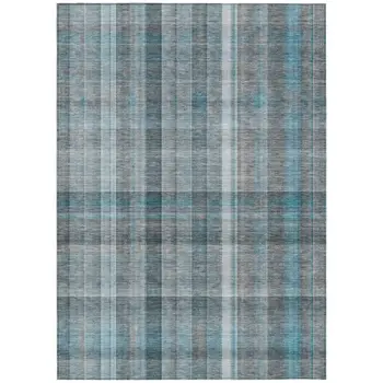 3' X 5' Teal Plaid Washable Non Skid Indoor Outdoor Area Rug
