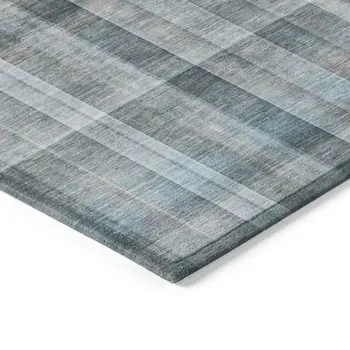 8' Round Teal Round Plaid Washable Non Skid Indoor Outdoor Area Rug