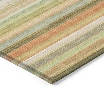 2' X 3' Artichoke Green Striped Washable Non Skid Indoor Outdoor Area Rug