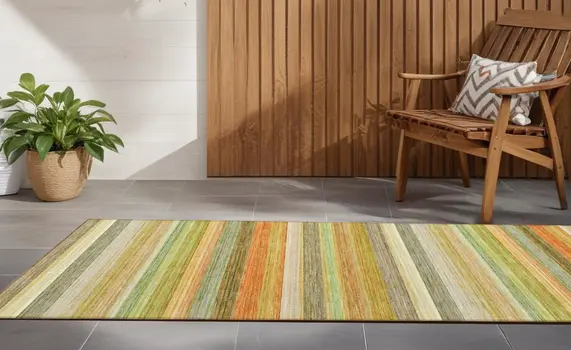 2' X 8' Artichoke Green Striped Washable Non Skid Indoor Outdoor Runner Rug