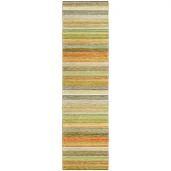 2' X 8' Artichoke Green Striped Washable Non Skid Indoor Outdoor Runner Rug