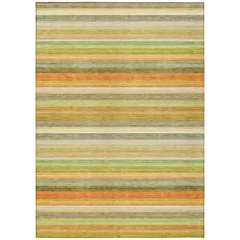 5' X 8' Artichoke Green Striped Washable Non Skid Indoor Outdoor Area Rug