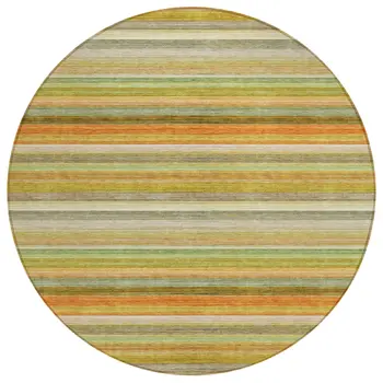 8' Round Artichoke Green Round Striped Washable Non Skid Indoor Outdoor Area Rug