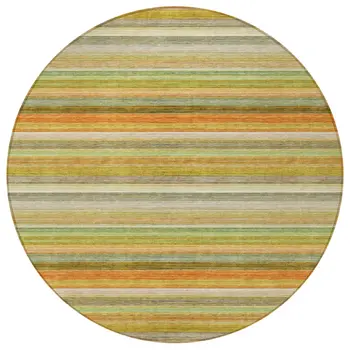 8' Round Artichoke Green Round Striped Washable Non Skid Indoor Outdoor Area Rug