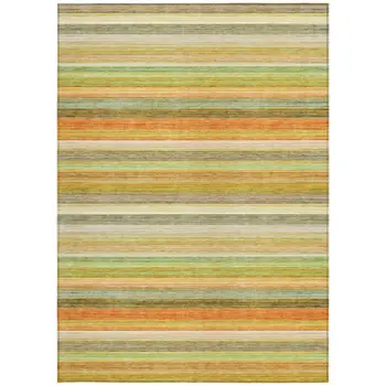 9' X 12' Artichoke Green Striped Washable Non Skid Indoor Outdoor Area Rug