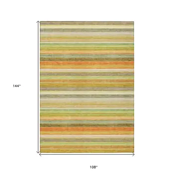 9' X 12' Artichoke Green Striped Washable Non Skid Indoor Outdoor Area Rug