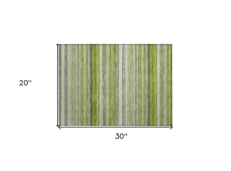 2' X 3' Fern Green Striped Washable Non Skid Indoor Outdoor Area Rug