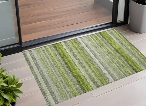 2' X 3' Fern Green Striped Washable Non Skid Indoor Outdoor Area Rug