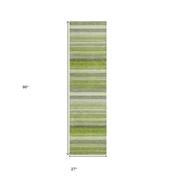 2' X 8' Fern Green Striped Washable Non Skid Indoor Outdoor Runner Rug