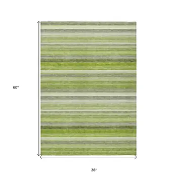 3' X 5' Fern Green Striped Washable Non Skid Indoor Outdoor Area Rug