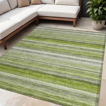 5' X 8' Fern Green Striped Washable Non Skid Indoor Outdoor Area Rug