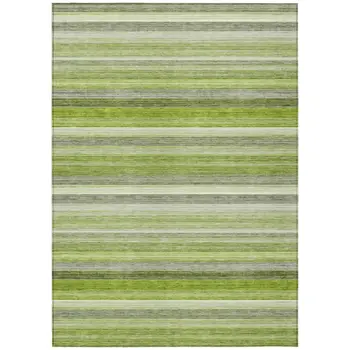 5' X 8' Fern Green Striped Washable Non Skid Indoor Outdoor Area Rug