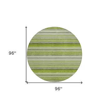 8' Round Fern Green Round Striped Washable Non Skid Indoor Outdoor Area Rug