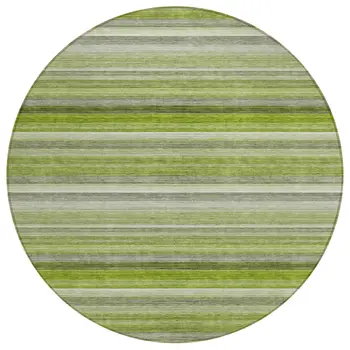 8' Round Fern Green Round Striped Washable Non Skid Indoor Outdoor Area Rug