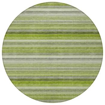 8' Round Fern Green Round Striped Washable Non Skid Indoor Outdoor Area Rug