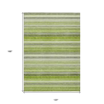 10' X 14' Fern Green Striped Washable Non Skid Indoor Outdoor Area Rug