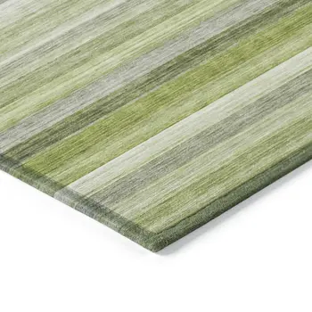 10' X 14' Fern Green Striped Washable Non Skid Indoor Outdoor Area Rug