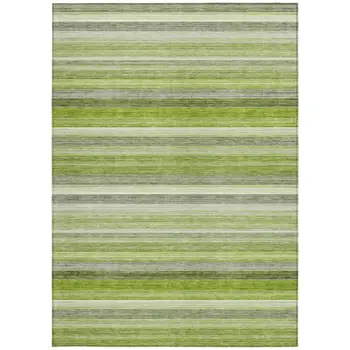 10' X 14' Fern Green Striped Washable Non Skid Indoor Outdoor Area Rug
