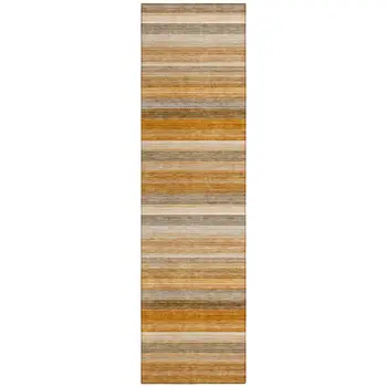 2' X 8' Brown and Orange Striped Washable Non Skid Indoor Outdoor Runner Rug