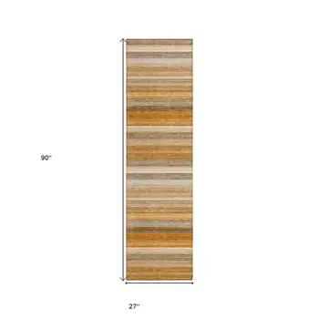 2' X 8' Brown and Orange Striped Washable Non Skid Indoor Outdoor Runner Rug