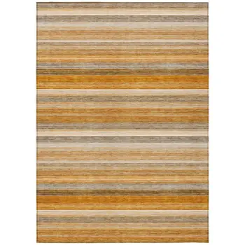 3' X 5' Brown And Orange Striped Washable Indoor Outdoor Area Rug
