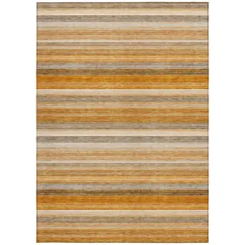 3' X 5' Brown And Orange Striped Washable Indoor Outdoor Area Rug