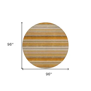 8' Round Brown and Orange Round Striped Washable Non Skid Indoor Outdoor Area Rug