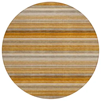 8' Round Brown and Orange Round Striped Washable Non Skid Indoor Outdoor Area Rug