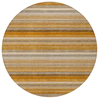 8' Round Brown and Orange Round Striped Washable Non Skid Indoor Outdoor Area Rug