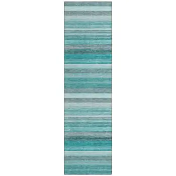 2' X 8' Teal Striped Washable Non Skid Indoor Outdoor Runner Rug