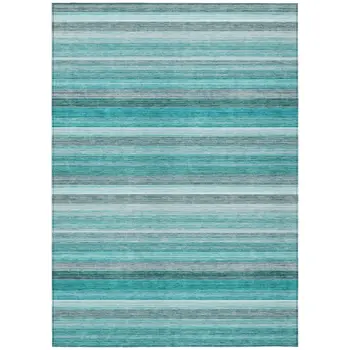 5' X 8' Teal Striped Washable Non Skid Indoor Outdoor Area Rug