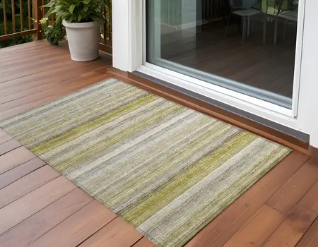 2' X 3' Wheat Striped Washable Non Skid Indoor Outdoor Area Rug