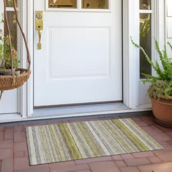 2' X 3' Wheat Striped Washable Non Skid Indoor Outdoor Area Rug