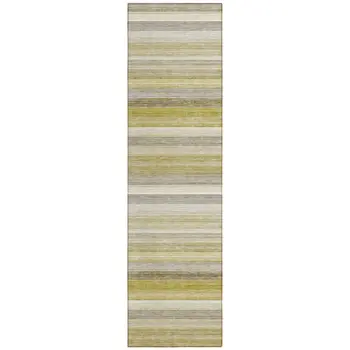 2' X 8' Yellow Beige and Gray Striped Washable Non Skid Indoor Outdoor Area Rug