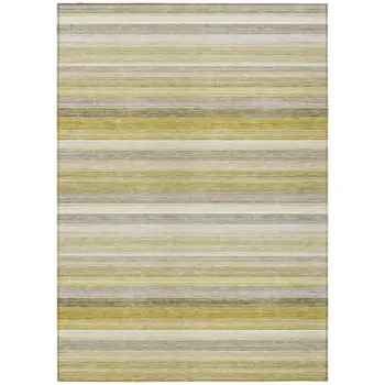 10' X 14' Yellow Beige and Gray Striped Washable Non Skid Indoor Outdoor Area Rug